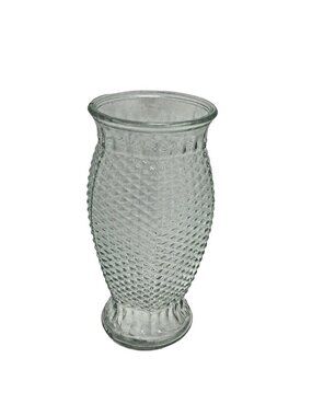 FTD Glass Vase Diamond Cut Six Sided Pebbled 9 inch Wide mouth Vintage 1986